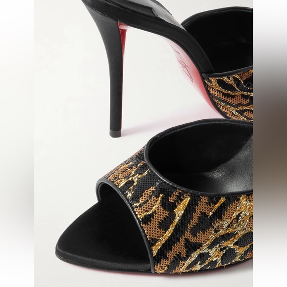 Christian Louboutin Miss Z Mule Ocelot 100 Black Backless Sandal Heel Pump 39 - Picture 10 of 16